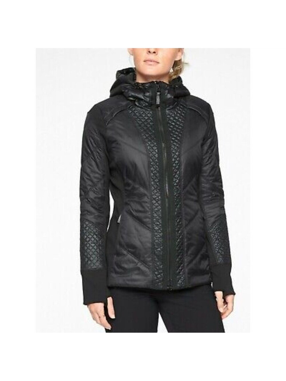 Athleta Rock Ridge Primaloft Jacket Women's Sz M Quilted Hooded, Black